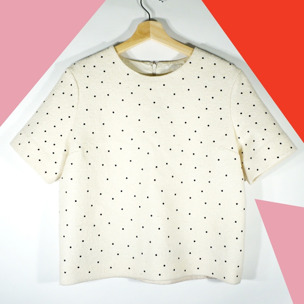 COS Polka Dot Structured Wool Sweater Top White